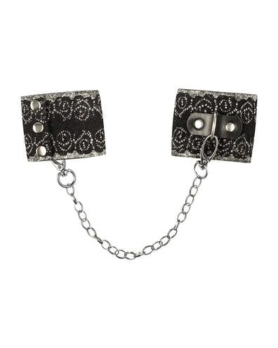 Cătușe erotice Obsessive – accesorii sexy din satin si dantelă cu detalii metalice, mărime universală (one size)